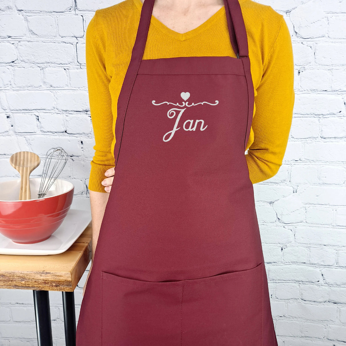 Gift For Nanna Customizable Apron Personalize Name Heart Kitchen Embroidered Apron Gift For Grandma