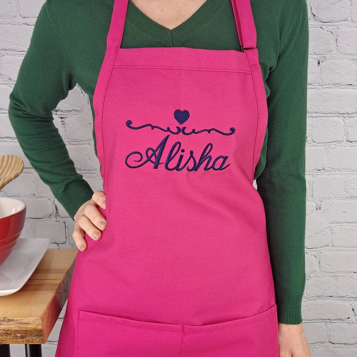 Gift For Nanna Customizable Apron Personalize Name Heart Kitchen Embroidered Apron Gift For Grandma