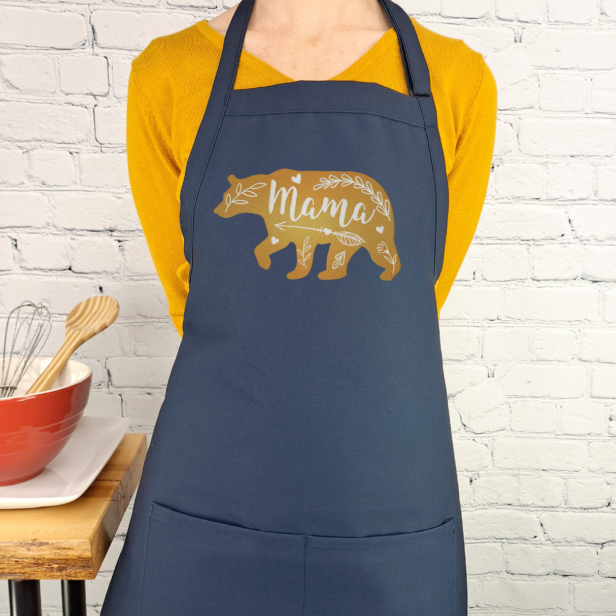 Mama Bear Apron Embroidered Custom Color Mom Kitchen Apron With Pockets And Adjustable Neck Durable Material Perfect Mothers Day Gift