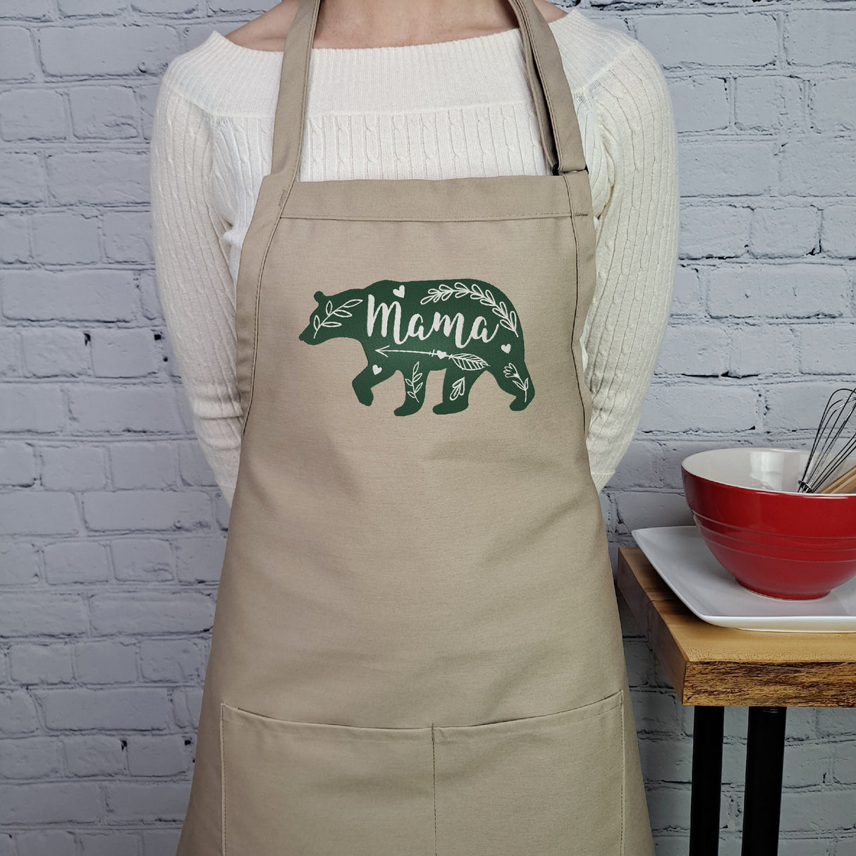 Mama Bear Apron Embroidered Custom Color Mom Kitchen Apron With Pockets And Adjustable Neck Durable Material Perfect Mothers Day Gift