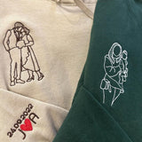 Custom Photo Embroidered Hoodie, Personalised Couple Sketch from Photo Unisex Hoodie, 1st Anniversary Special Date Initial Matching Jumper