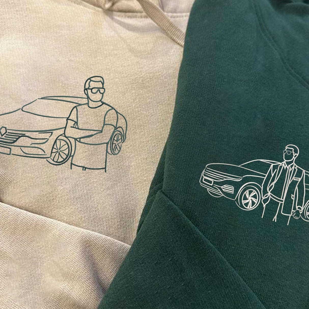 Custom Car Embroidered Photo Hoodie, Outline Car Portrait from Photo Jumper, Personalised Sketch Couples Hoody, Memorial Car Lover Guy Gift