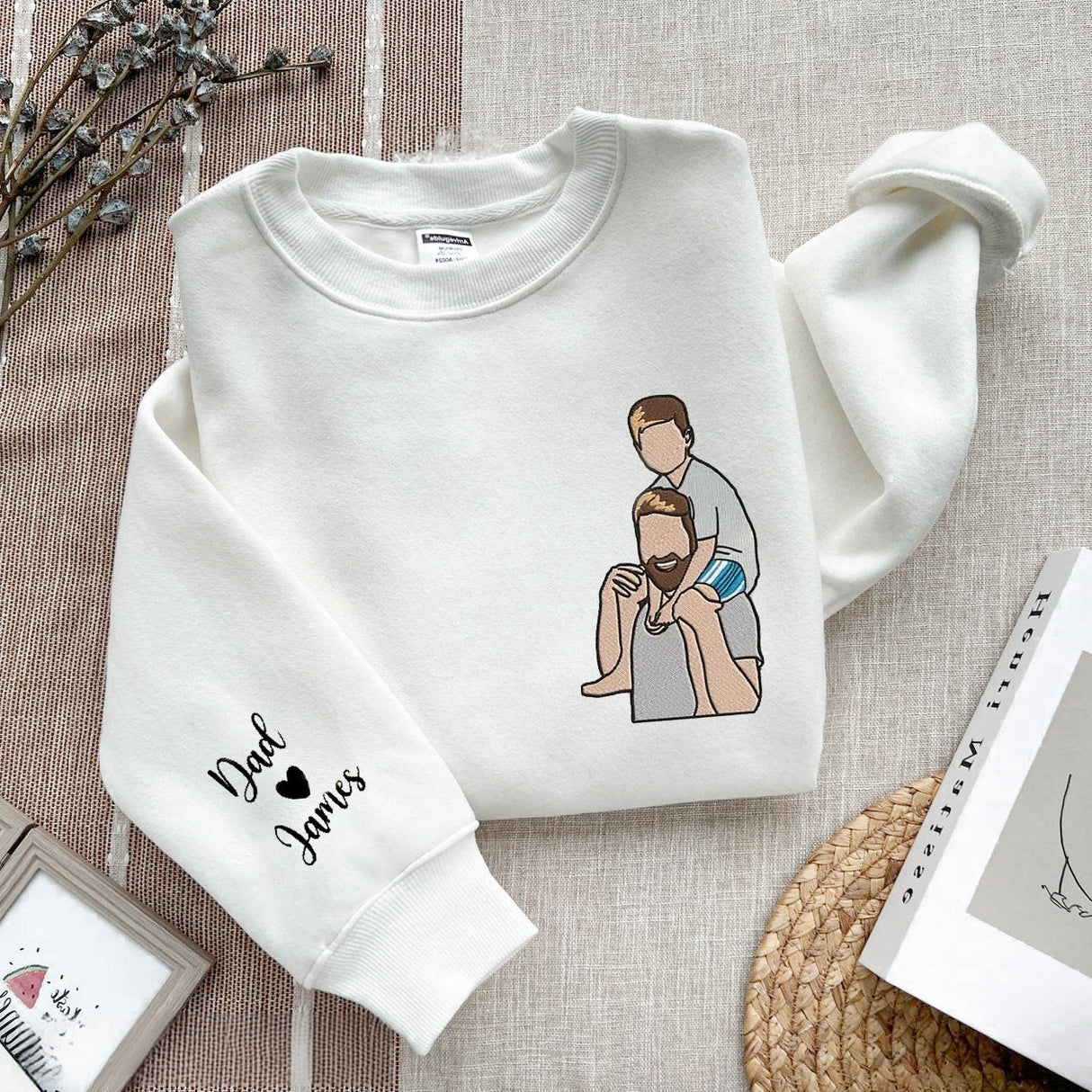 Custom Dad's Photo Embroidered Sweatshirt, Father's Day Sweatshirt, Personalized Dad Portrait Shirt, Fathers Day Gifts, Dad Birthday Gifts