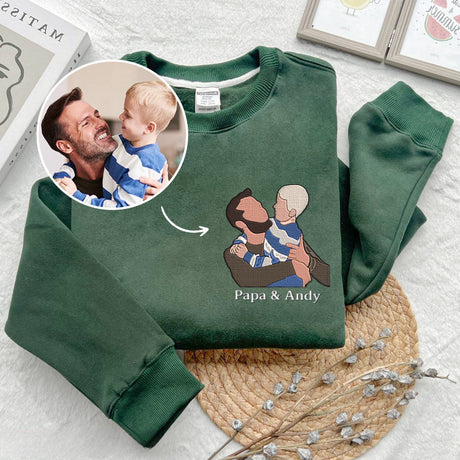 Custom Dad's Photo Embroidered Sweatshirt, Father's Day Sweatshirt, Personalized Dad Portrait Shirt, Fathers Day Gifts, Dad Birthday Gifts