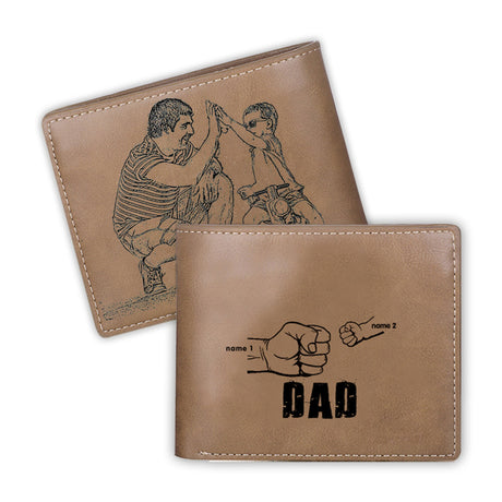 Dad and Kids Name Fist Photo Wallet for Men Personalized Custom Picture PU Leather Wallet For Husband,Father,Anniversary Gift for Him