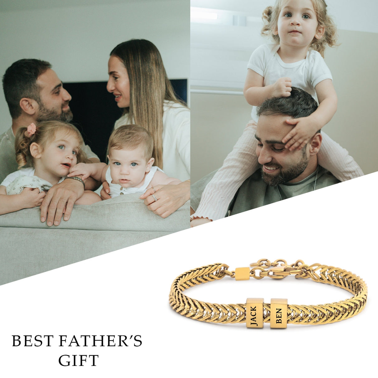 Father Gift, Custom Gold Bracelet For Dad With Kids Name, Personalize Daddy Bracelet, Family Jewelry, Famliy Name Bracelet, Husband Gift