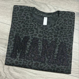 Black Monochromatic Glitter Leopard MAMA Embroidered T-Shirt