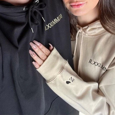 Custom Embroidered Roman Numeral Date Couple‘s Hoodie