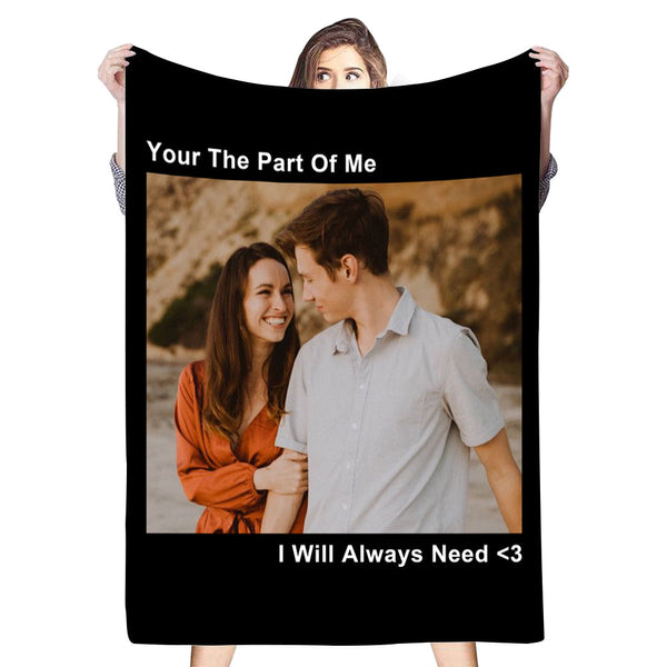 Custom Photo&Text Fleece Blanket Gift for Family/Couple