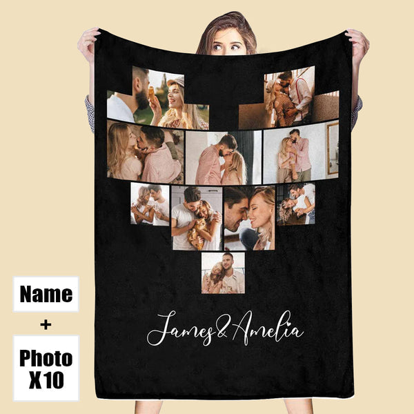 Custom 10 Photos Fleece Blankets Names Blanket For Couple