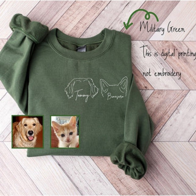 Custom Dog Cat Ears Hoodie Sweatshirt , Dog Lover Hoodie, Line art Dog Ears Hoodie, Pet Lover New Dog Owner