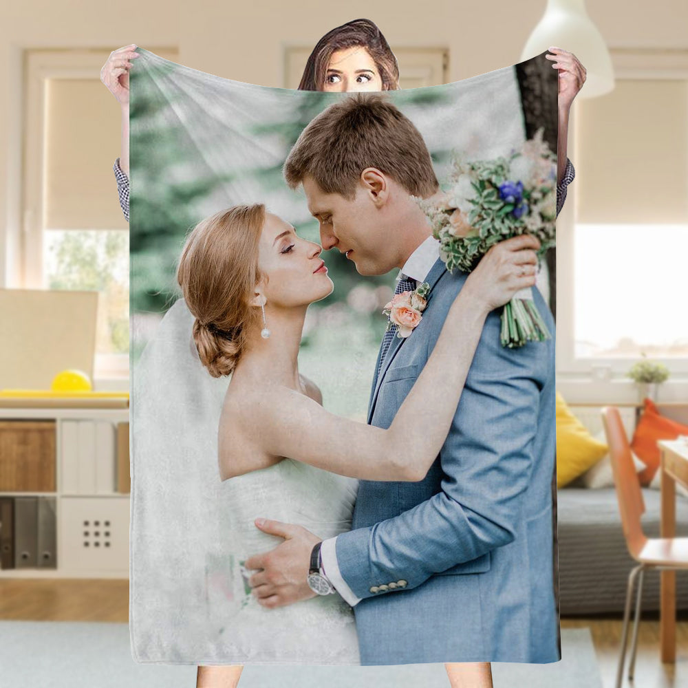 Custom 1 Photo Fleece Blankets for Couple Newlyweds