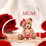 Mother's Day Gift Personalized Mom Acrylic Heart Keepsake Custom Text Love Cute Bear Ornaments Gift for Grandma/Mother