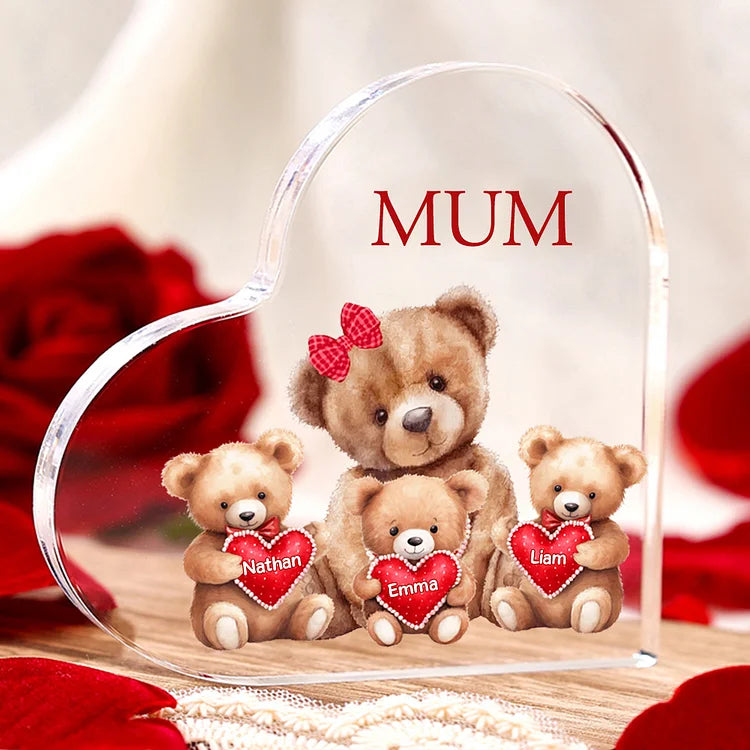 Mother's Day Gift Personalized Mom Acrylic Heart Keepsake Custom Text Love Cute Bear Ornaments Gift for Grandma/Mother