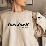 Custom Est Year Mama Sweatshirt, Custom Mother's Day Sweatshirt, with Children's Names on the Sleeve