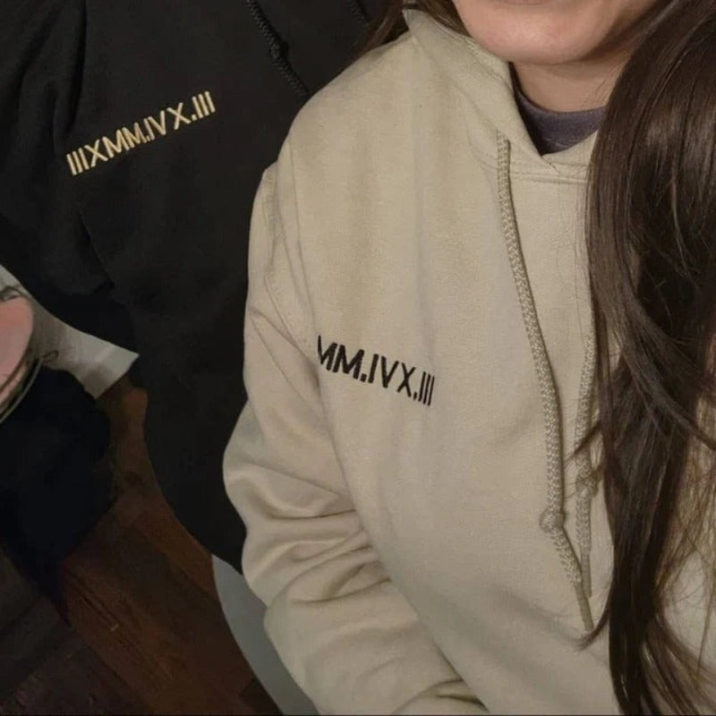 Custom Embroidered Roman Numeral Date Couple‘s Hoodie