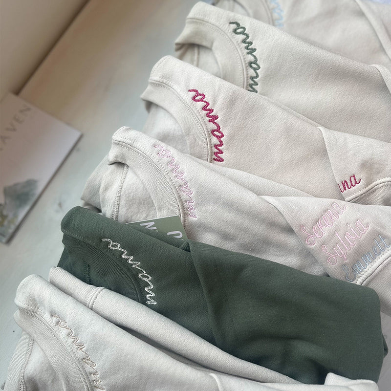 Custom Mama Embroidered Sweatshirt with Kids Names sleeve-New Mom Gift Personalized