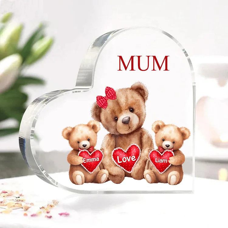 Mother's Day Gift Personalized Mom Acrylic Heart Keepsake Custom Text Love Cute Bear Ornaments Gift for Grandma/Mother