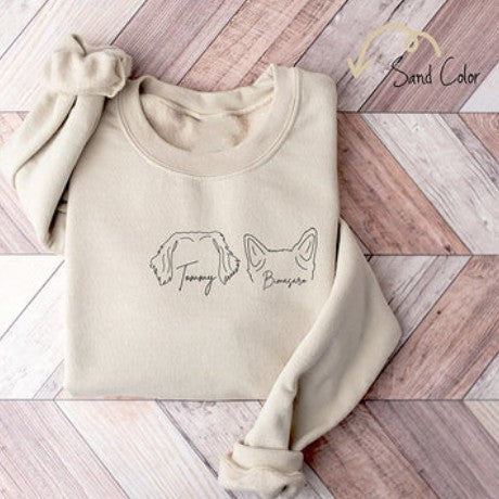 Custom Dog Cat Ears Hoodie Sweatshirt , Dog Lover Hoodie, Line art Dog Ears Hoodie, Pet Lover New Dog Owner