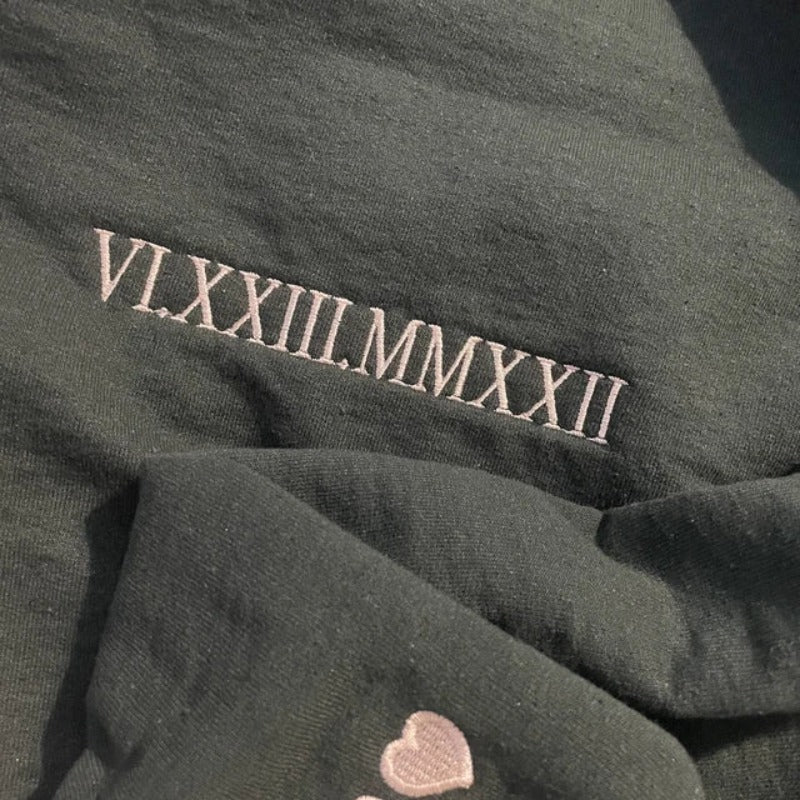 Custom Embroidered Roman Numeral Date Couple‘s Hoodie