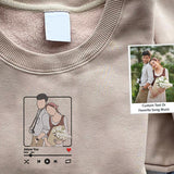 Custom Embroidered Sweatshirt with Portrait and Music Player - Perfect Couple's Gift