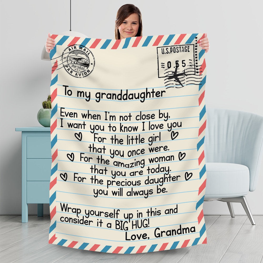 To Granddaughter Blanket, Envelope Letter Long Distance Blanket, Grandma Loves You Blanket