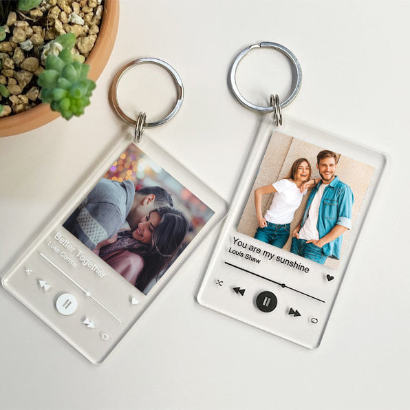 Personalized keychain with photo, keychain with song, keychain with music, acrylic plaque