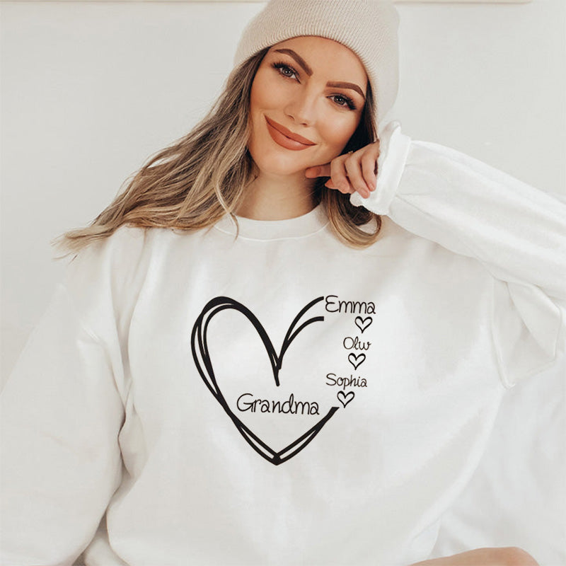 Sweatshirt with Child's Name ,Grandma Nana Gigi Mom Mama Heart Print Sweatshirt,Mothers Day Gift,New Mom Gift