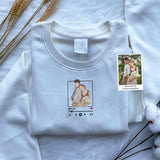 Custom Embroidered Sweatshirt with Portrait and Music Player - Perfect Couple's Gift