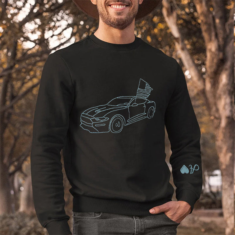 Custom Car Sweatshirt, Custom Car Outline Sweatshirt, Embroidered Car Sweatshirt