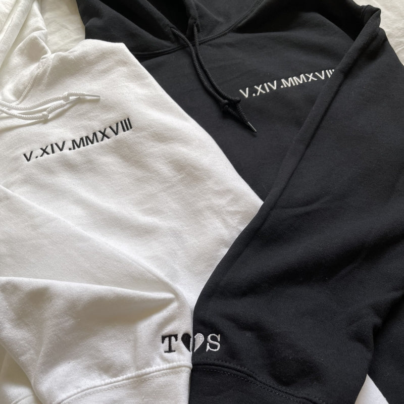 Custom Embroidered Roman Numeral Date Couple‘s Hoodie