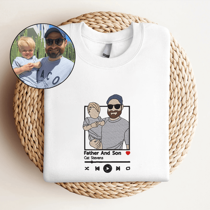 Custom Embroidered Sweatshirt with Portrait and Music Player - Perfect Couple's Gift