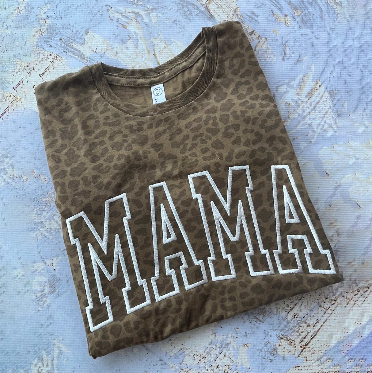 Black Monochromatic Glitter Leopard MAMA Embroidered T-Shirt