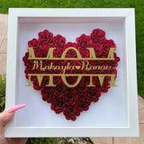 Personalized Flower Heart Shadow Box , Custom Name Rose Frame , Flower Shadowbox For Mom , Wood Flower Frame