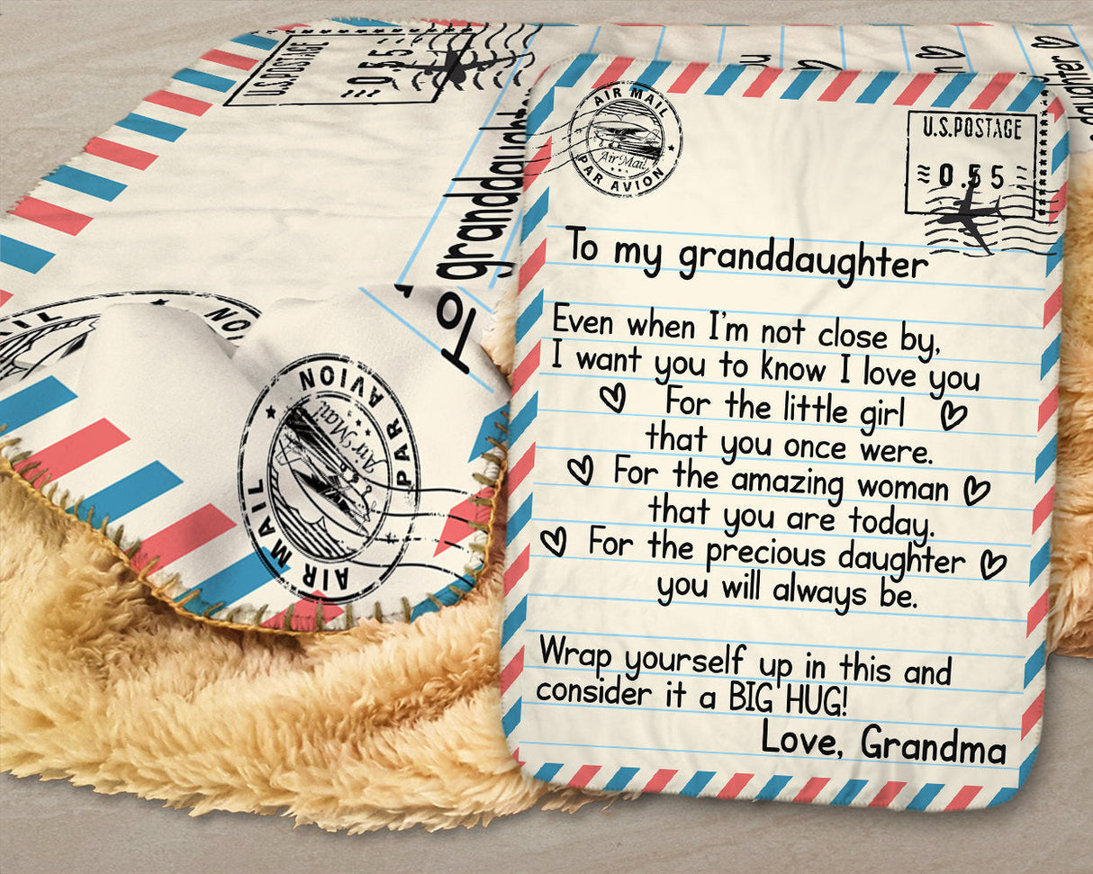 To Granddaughter Blanket, Envelope Letter Long Distance Blanket, Grandma Loves You Blanket