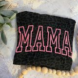 Black Monochromatic Glitter Leopard MAMA Embroidered T-Shirt