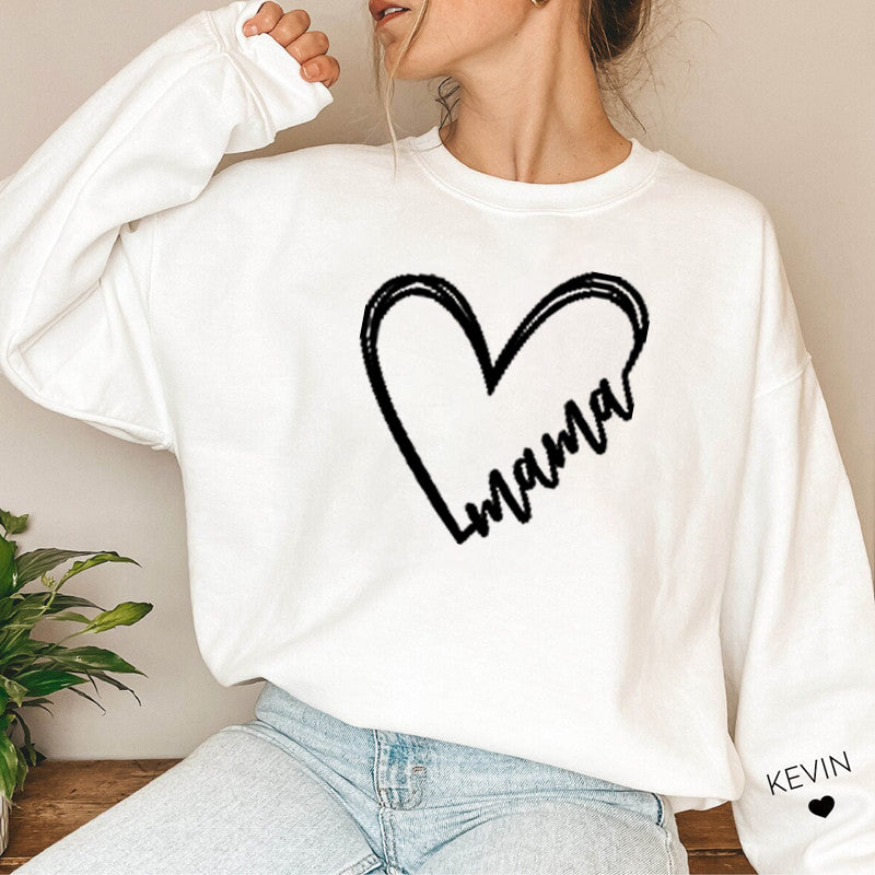 Heart Print Mama Sweatshirt, Mother and Child's Name Sweatshirt , Personalized Gift for Mom, Mom Gift, Mom Birthday