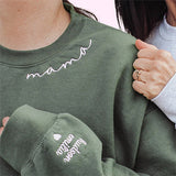 Custom Mama Embroidered Sweatshirt with Kids Names sleeve-New Mom Gift Personalized