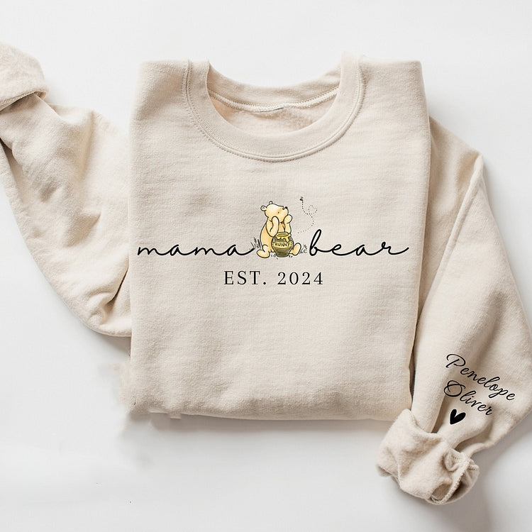 Custom Mama Bear Shirt with Kid Name on Sleeve,Mothers Day Gift