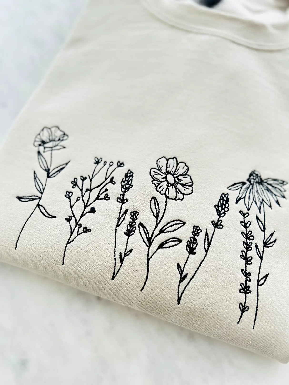 Embroidered wildflowers Sweatshirt, Minimalistic embroideredFlower Crewneck