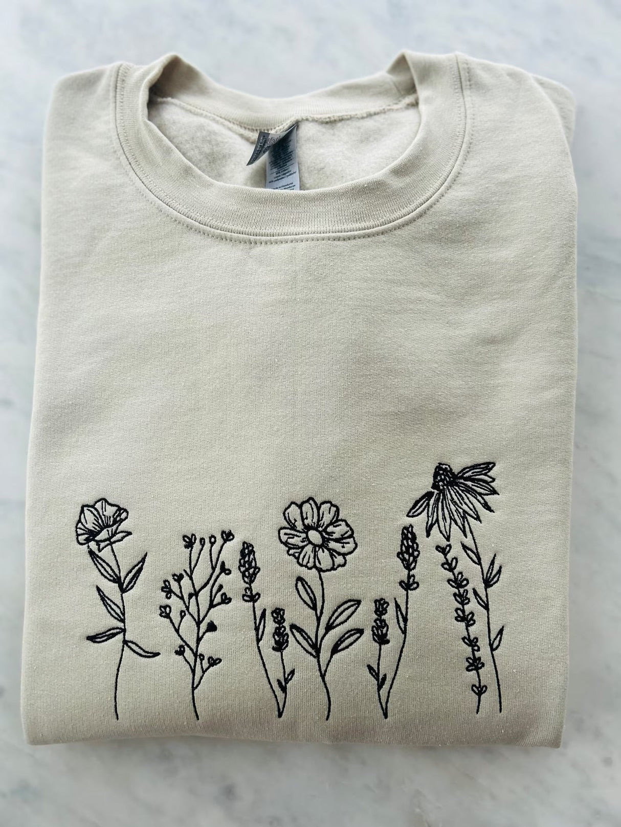 Embroidered wildflowers Sweatshirt, Minimalistic embroideredFlower Crewneck