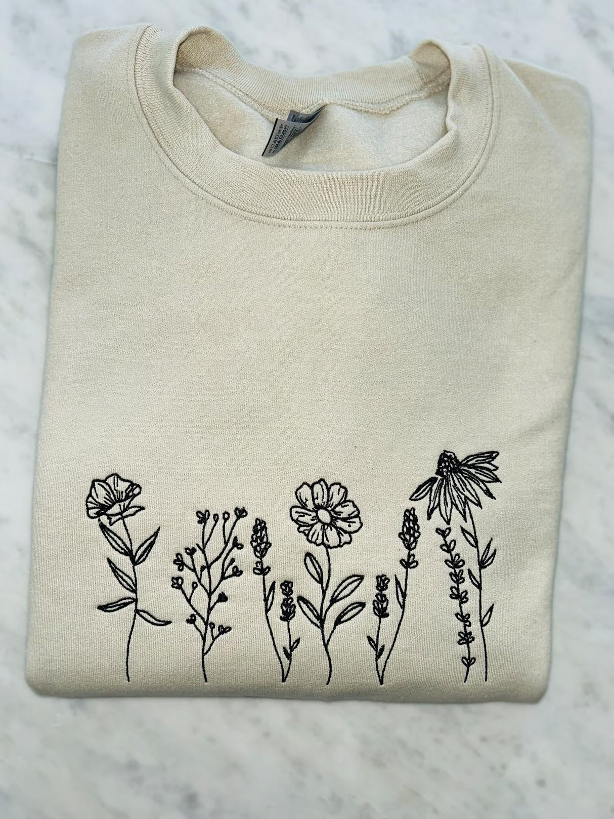 Embroidered wildflowers Sweatshirt, Minimalistic embroideredFlower Crewneck