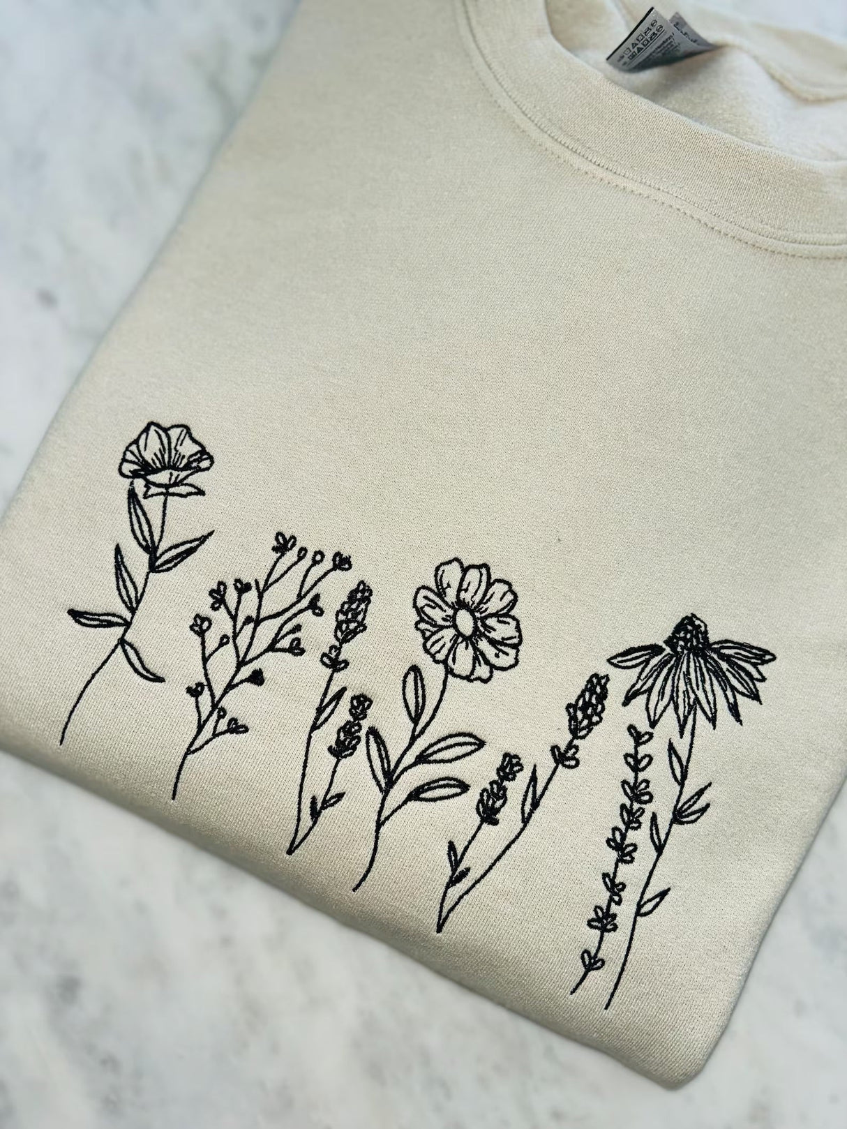 Embroidered wildflowers Sweatshirt, Minimalistic embroideredFlower Crewneck