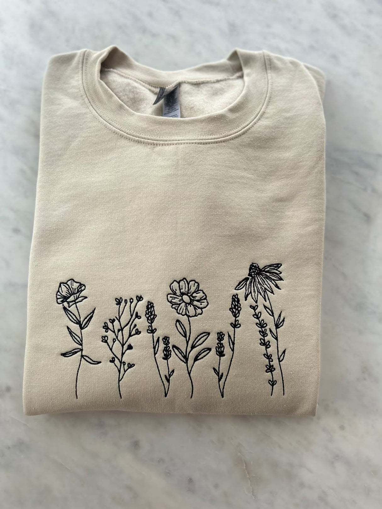 Embroidered wildflowers Sweatshirt, Minimalistic embroideredFlower Crewneck