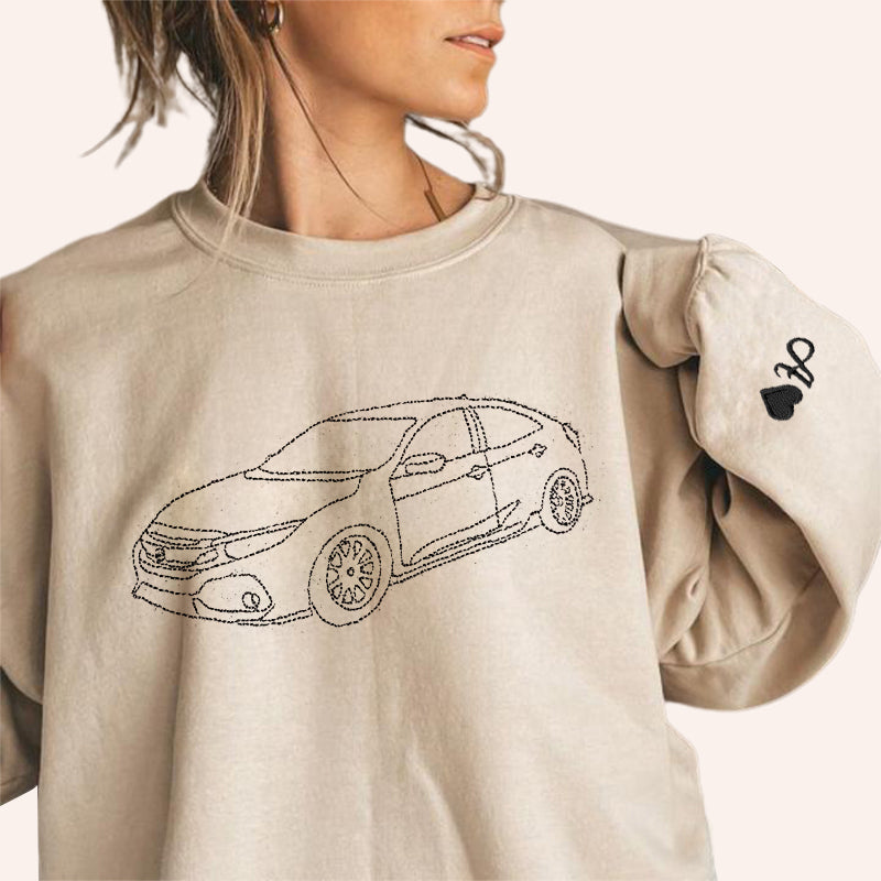 Custom Car Sweatshirt, Custom Car Outline Sweatshirt, Embroidered Car Sweatshirt