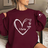 Sweatshirt with Child's Name ,Grandma Nana Gigi Mom Mama Heart Print Sweatshirt,Mothers Day Gift,New Mom Gift