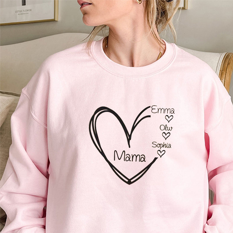 Sweatshirt with Child's Name ,Grandma Nana Gigi Mom Mama Heart Print Sweatshirt,Mothers Day Gift,New Mom Gift