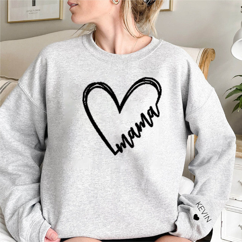 Heart Print Mama Sweatshirt, Mother and Child's Name Sweatshirt , Personalized Gift for Mom, Mom Gift, Mom Birthday