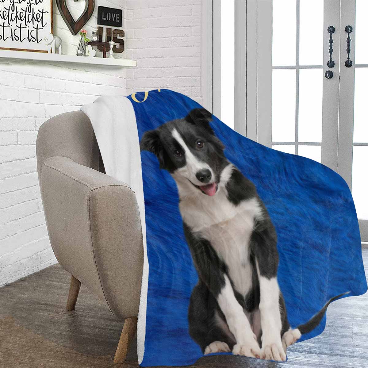 Personalized Dog Portrait Throw Blanket, Custom Blue Blanket With Photo, Custom Face Woof Ultra-Soft Micro Fleece Blanket, Customized Throw Blanket For Kids/Adults/Family, Souvenir, Gift