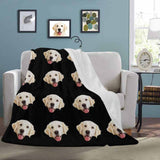 Personalized Dog Portrait Throw Blanket, Custom Blanket With Photo, Custom Pet Face Black Ultra-Soft Micro Fleece Blanket, Customized Throw Blanket For Kids/Adults/Family Gift